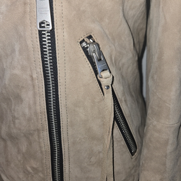 All Saints Dalby Slim Fit Tan Leather Asymmetrical Jacket - Picture 3 of 13